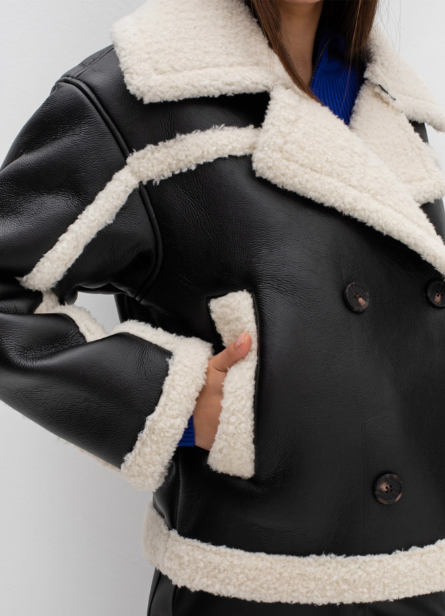 Укороченная дубленка из эко кожи модель № 40211 в рассрочку