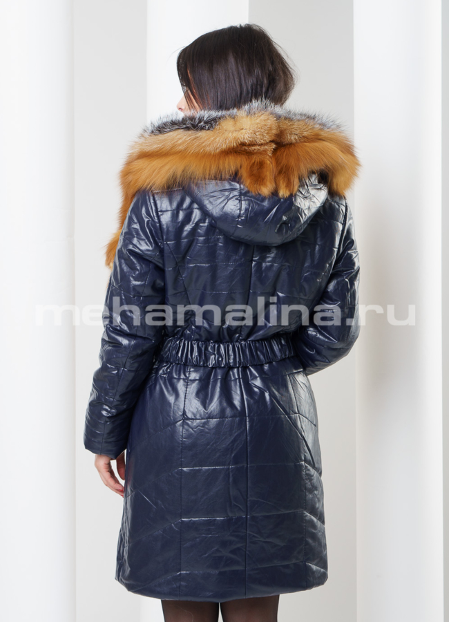 Пуховик из экокожи, цвет индиго модель № П-41 в кредит