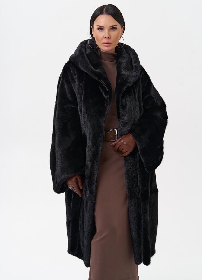 Норковая шуба с капюшоном  модель № 29391 меха малина