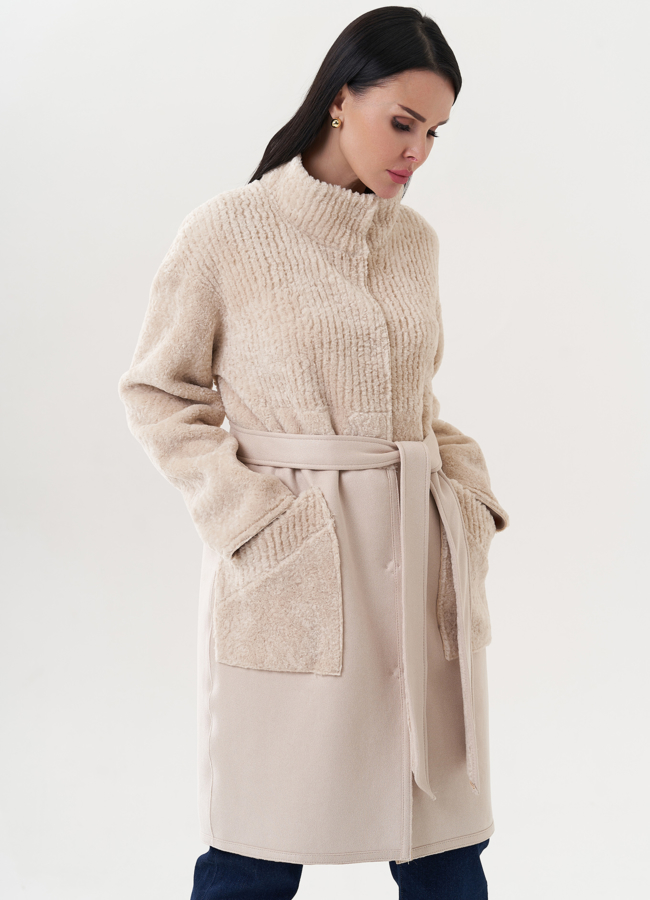 Светлая двухсторонняя эко дубленка модель № 26732 универмаг малина