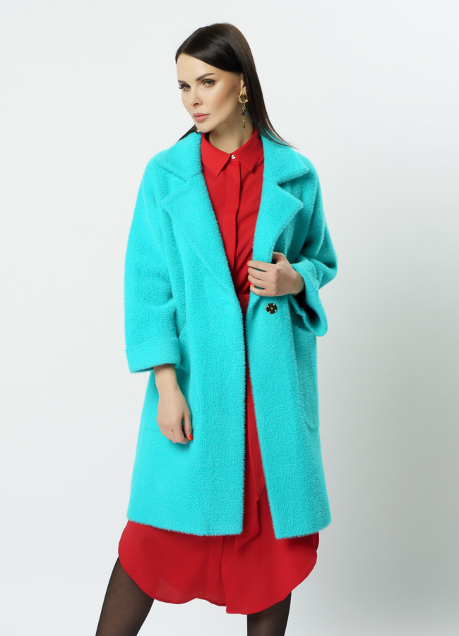 Кардиган в бирюзовом цвете модель № 990 меха малина