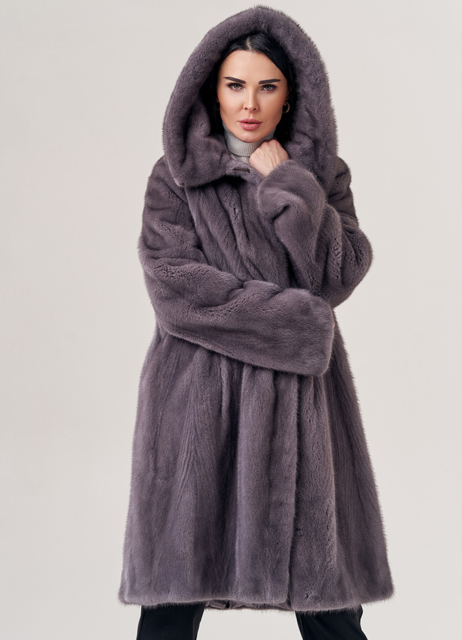 Шуба из норки с капюшоном  модель № 23326 универмаг малина