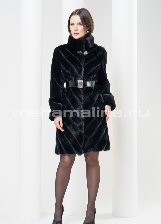 Шуба из мутона с норкой, цвет черный модель № S-317 в кредит