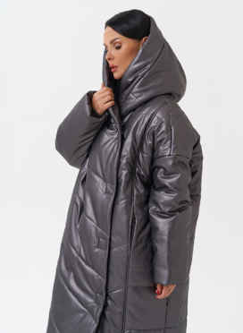 Пуховик из эко кожи с капюшоном