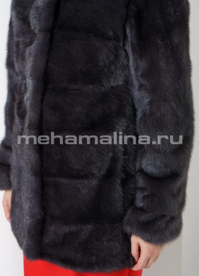 Укороченная норковая шуба с капюшоном в цвете графит модель № S-782 в кредит