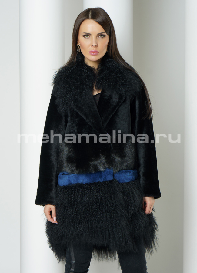 Дубленка из овчины с английским воротником модель № 3213 меха малина