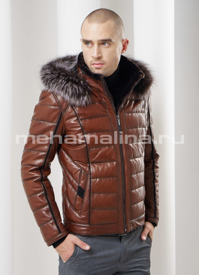 фото Кожаный пуховик модель № ПМ-55
