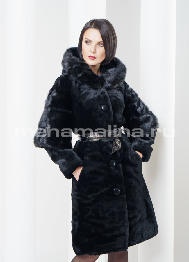 Шуба из муарового мутона, цвет черный модель № S-301 универмаг малина