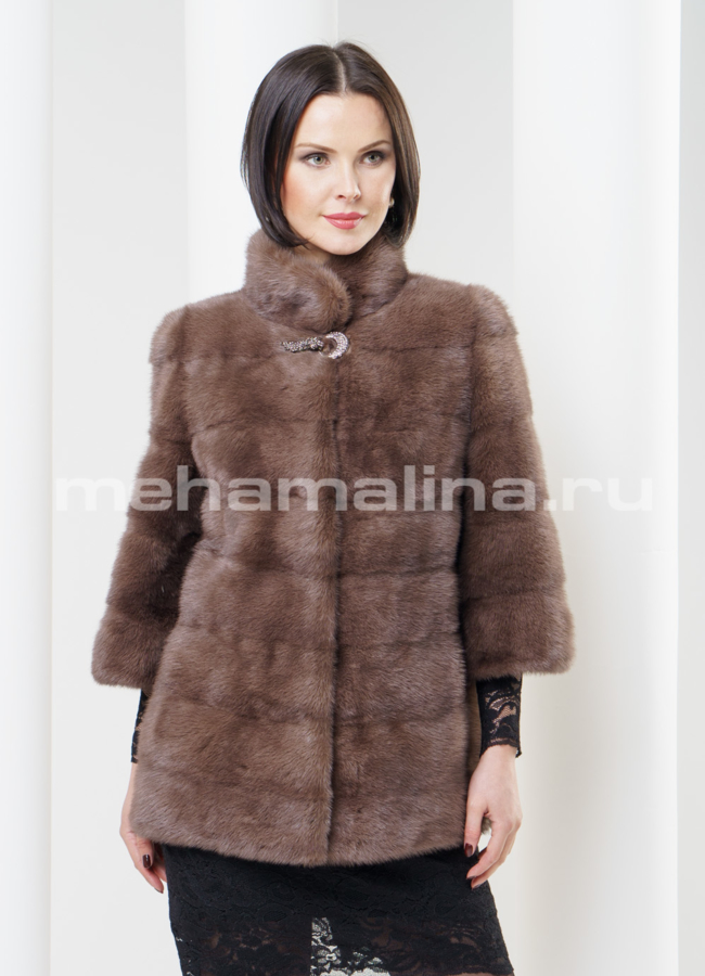 Шуба из норки укороченная, поперечка модель № S-322 меха малина