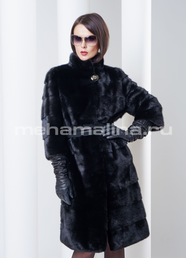 Шуба норковая поперечка 100 см, цвет черный модель № S-290 в рассрочку