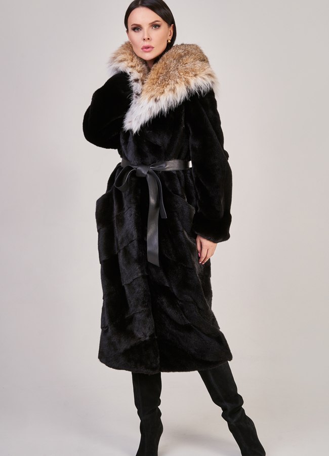 Норковая шуба с капюшоном из рыси модель № S-845 универмаг малина