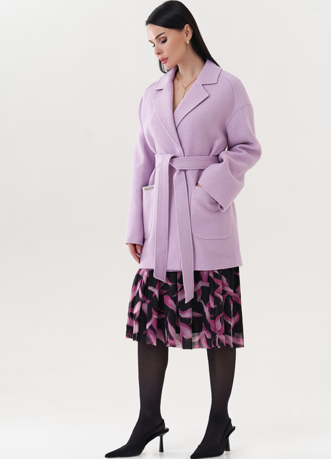 фото Пальто фиолетового цвета под пояс модель № 26718