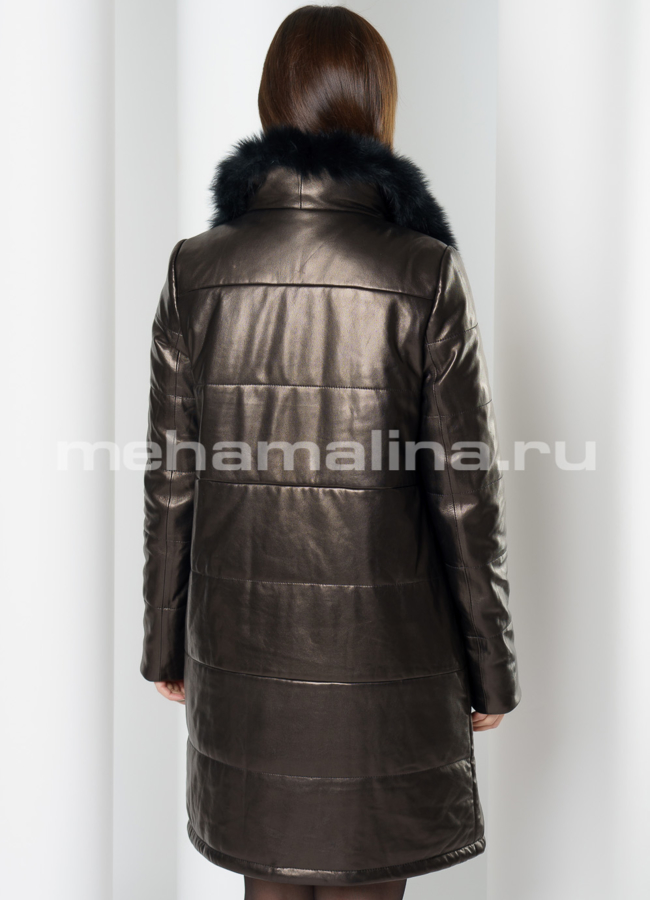 Кожаный пуховик модель № П-289 в кредит