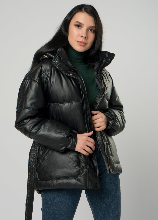 Теплая куртка из искусственной кожи модель № 73426 универмаг малина