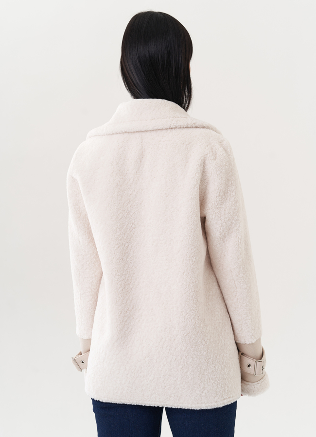 Светлая комбинированная эко дубленка модель № 26735 универмаг малина