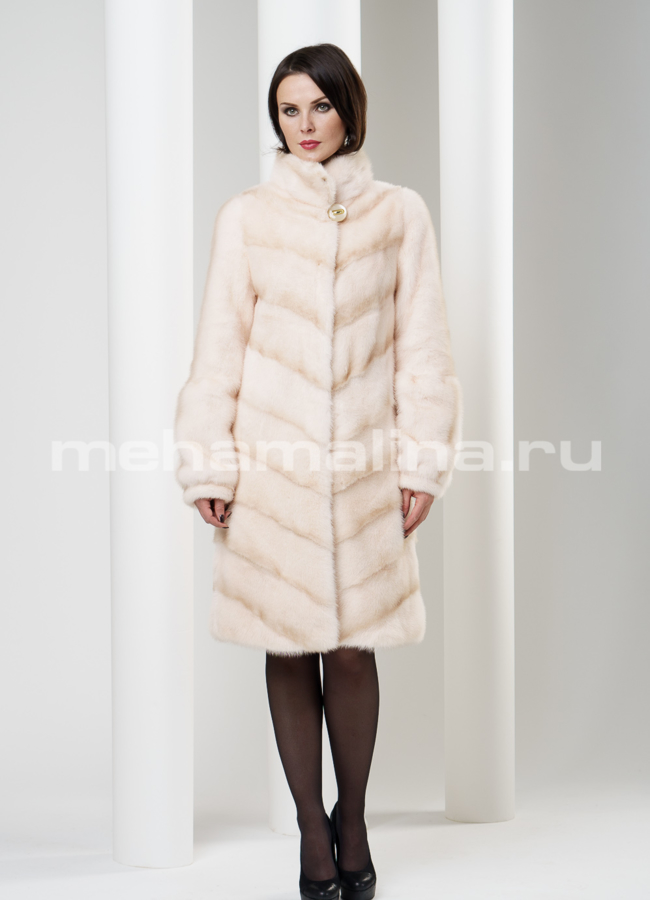 Светлая шуба из норки 2015 модель № S-186 в рассрочку