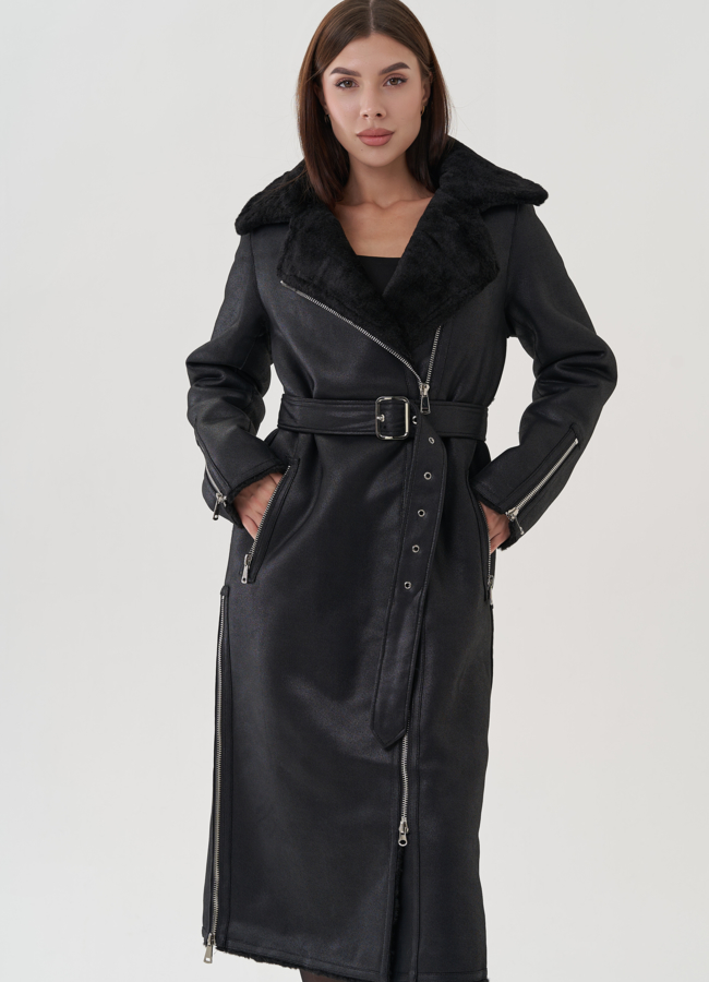 фото Дубленка из эко замши с английским воротником  модель № 25410