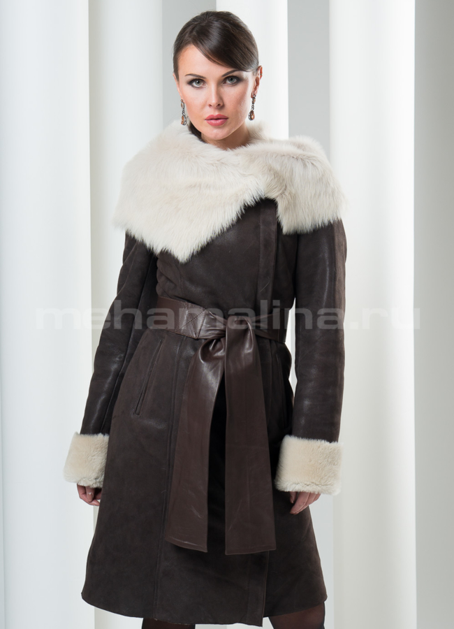 фото Дубленка с капюшоном на молнии bej-micro модель № D-79