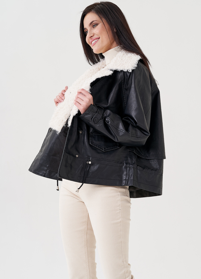 Куртка оверсайз на утеплителе из эко кожи модель № 158 в рассрочку