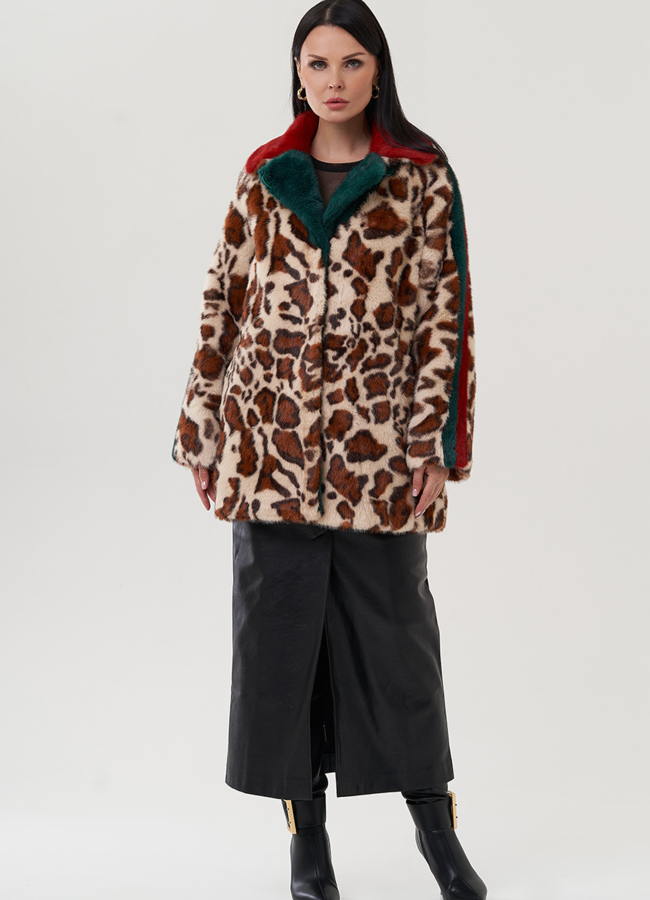 фото Полупальто с анималистичным принтом из эко меха модель № 25420
