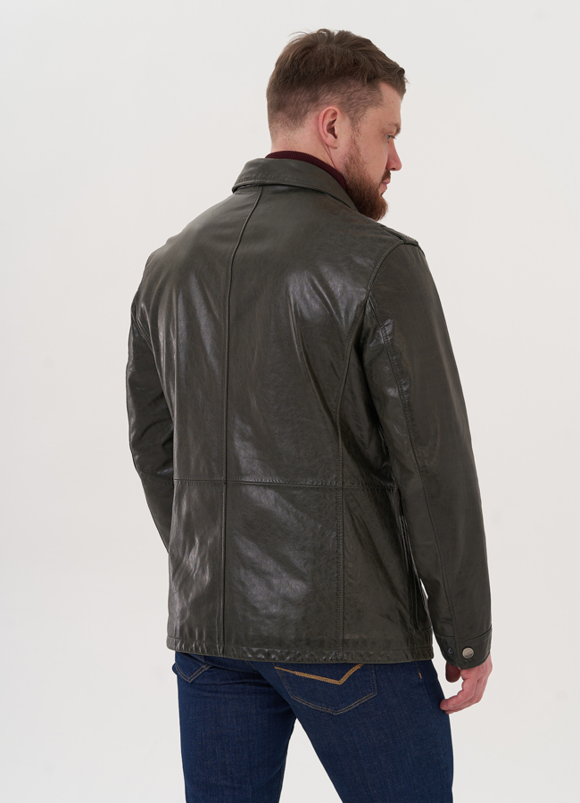 Куртка из натуральной кожи зеленого цвета модель № W812 универмаг малина