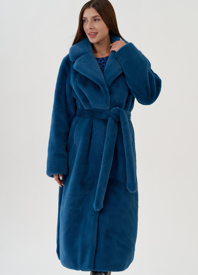 Удлиненная шуба из экомеха с поясом модель № 81535 универмаг малина