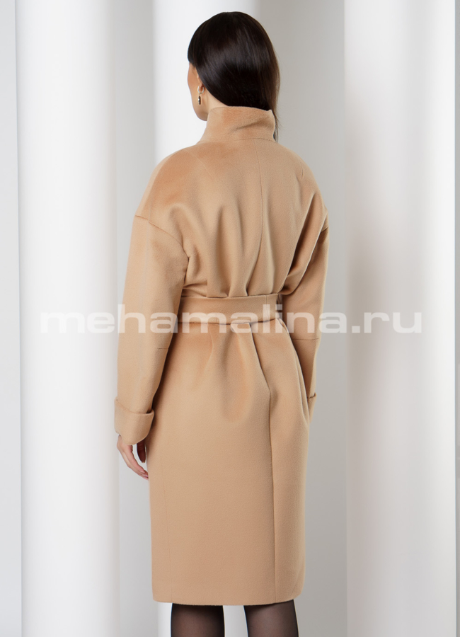 Пальто со стойкой на кнопках в цвете кэмел модель № 035 в кредит