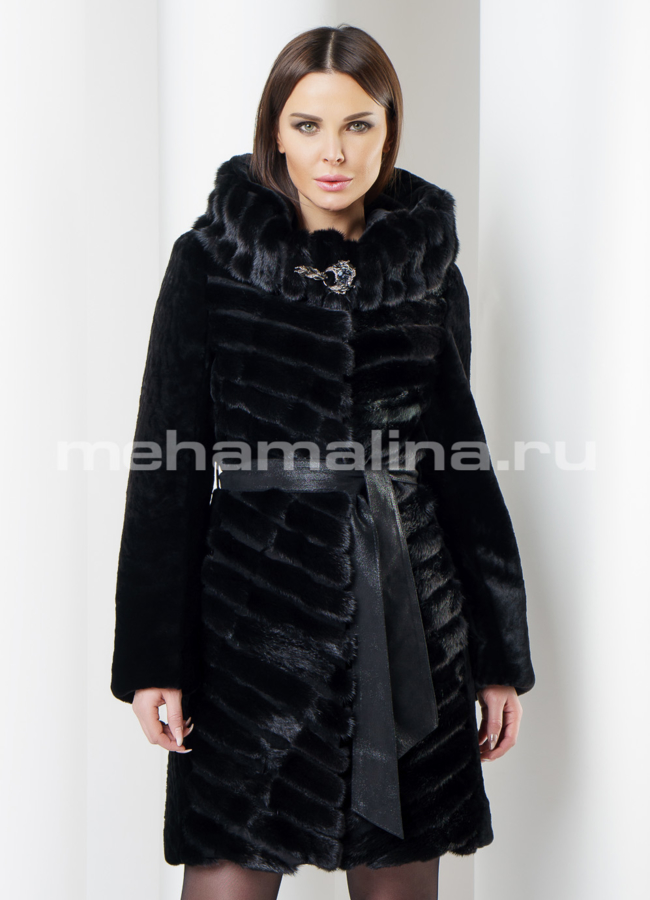 Шуба из мутона модель № S-565 меха малина