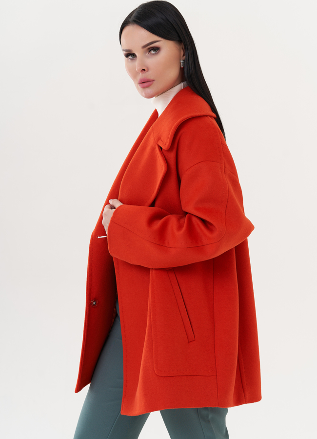 Женское полупальто в оранжевом цвете модель № 26240 универмаг малина