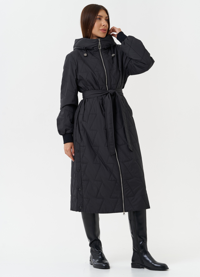 Женское утепленное пальто с капюшоном модель № 27879 меха малина