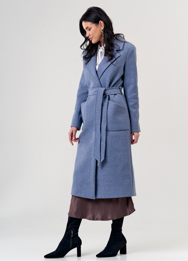 Пальто женское голубого цвета модель № 8005 в рассрочку