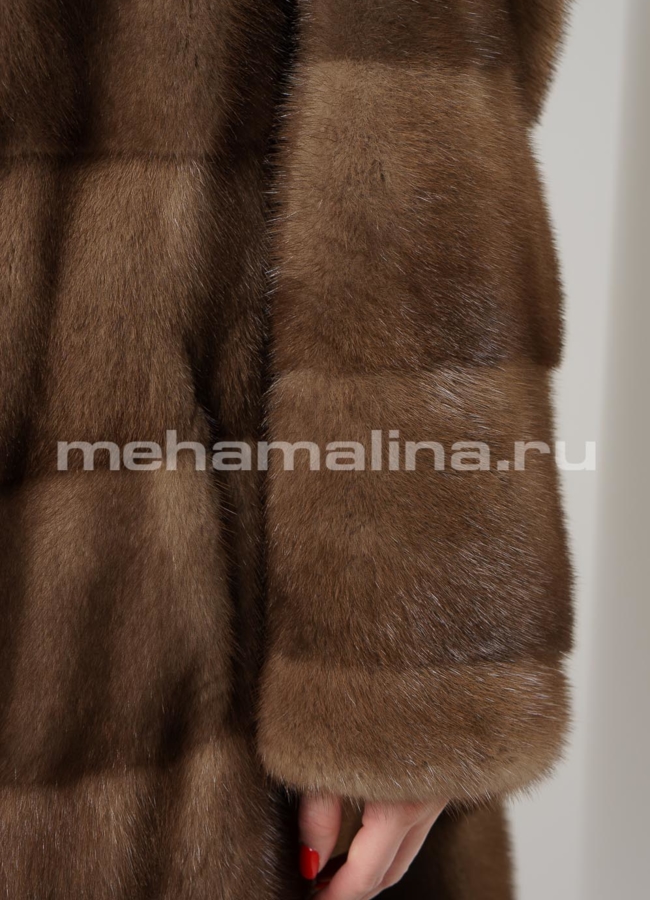 Норковая шуба с капюшоном в цвете пастель модель № S-729 универмаг малина