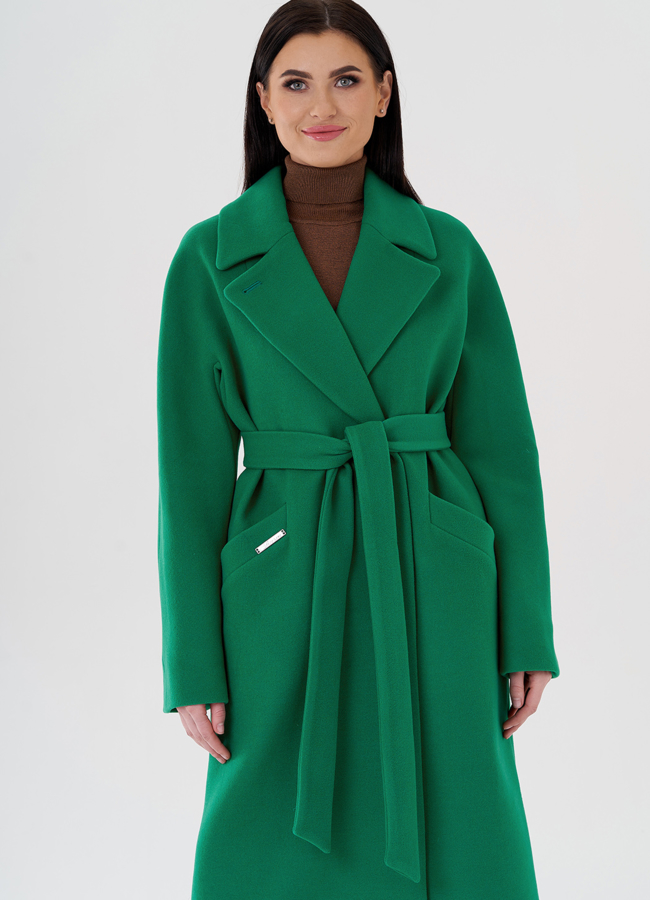 Длинное женское пальто в зеленом цвете модель № 24293 универмаг малина