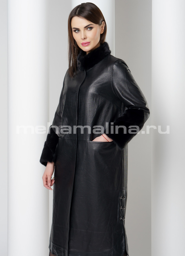 Плащ с отделкой из норки модель № K-434 универмаг малина