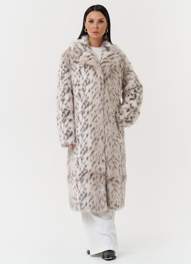 Пальто из эко меха с анималистичным принтом модель № 28553 меха малина
