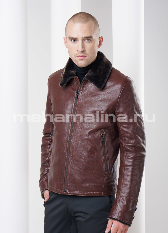 Дубленка на молнии, цвет коричневый модель № DM-73 в кредит