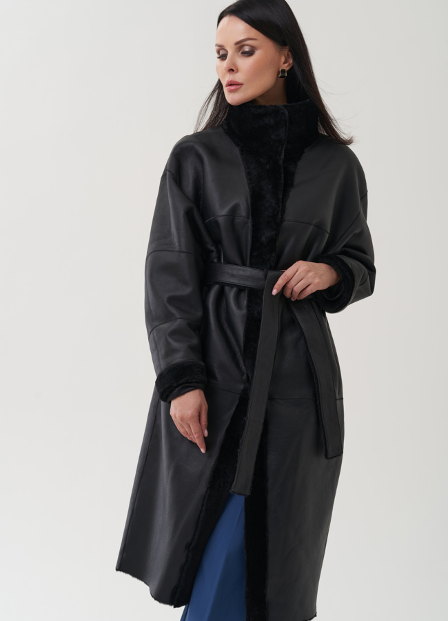 Женская дубленка в черном цвете модель № 25525 универмаг малина