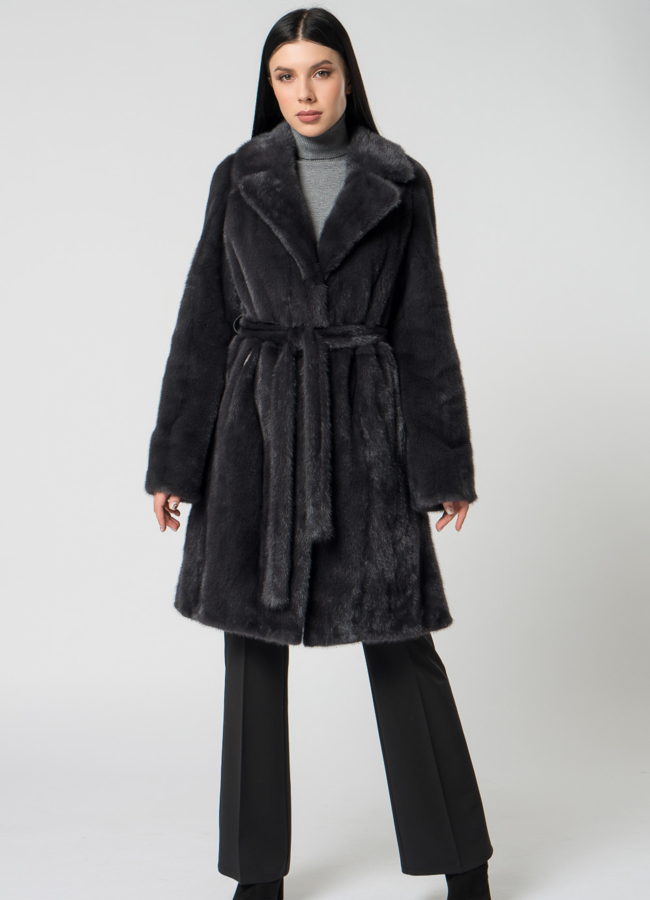 фото Норковая шуба с английским воротником модель № 1500