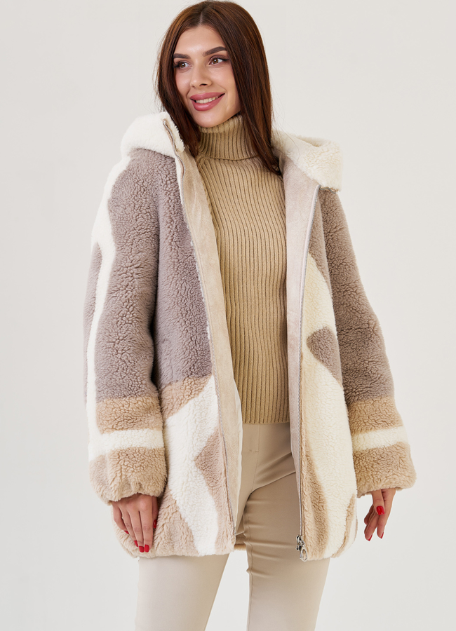 Женское полупальто из эко меха с капюшоном модель № 23421 универмаг малина