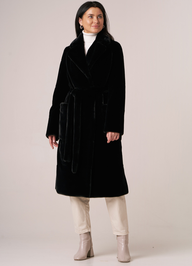 Шуба из искусственного меха черного цвета модель № 12758 универмаг малина