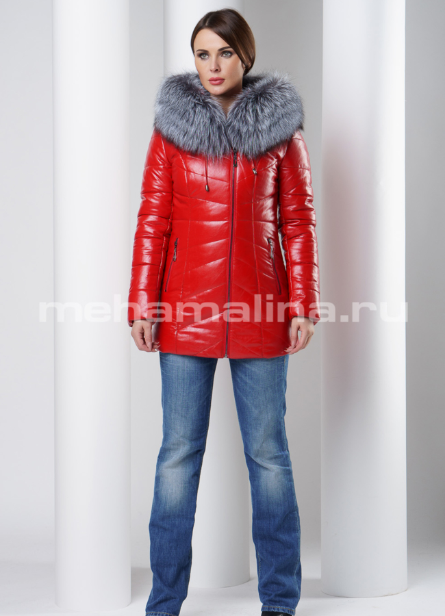 Пуховик из экокожи с чернобуркой  модель № 1629 в рассрочку