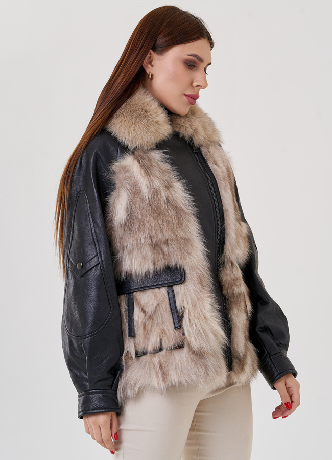 Куртка кожаная с мехом модель № 75319 универмаг малина