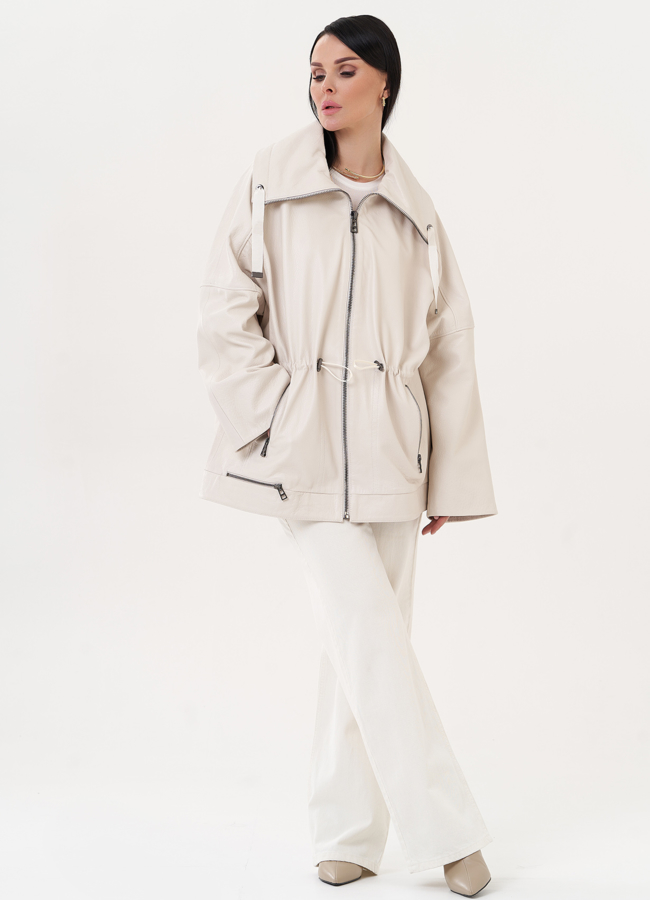 фото Светлая куртка оверсайз из натуральной кожи модель № 27141