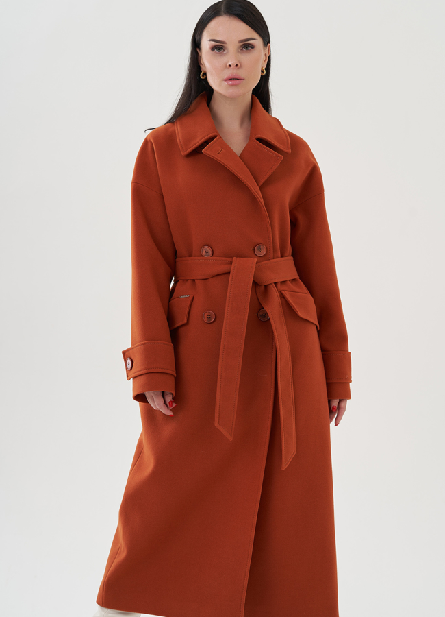 Пальто женское  модель № 82090 меха малина