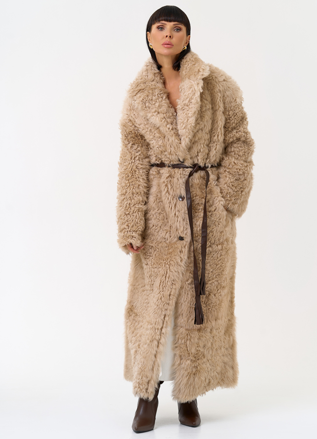 Женская двухсторонняя дубленка с декоративным поясом модель № 31620 в кредит Женская двухсторонняя дубленка с декоративным поясом модель № 31620 в кредит
