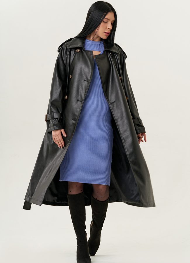 Женский плащ из эко кожи черного цвета модель № 22267 универмаг малина