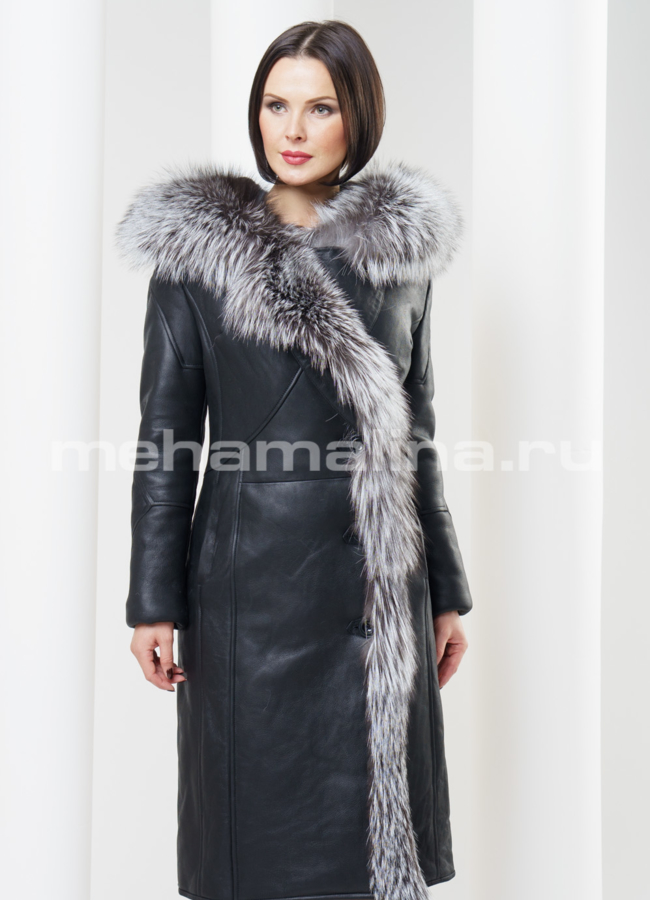 Дубленка с капюшоном, черного цвета модель № D-138 универмаг малина