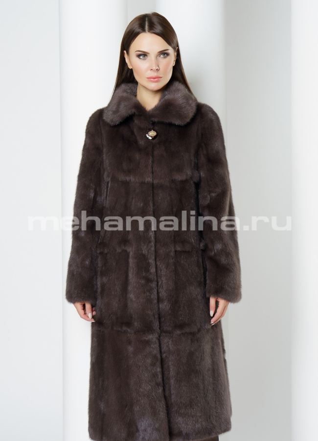 Норковая шуба  модель № S-638 меха малина