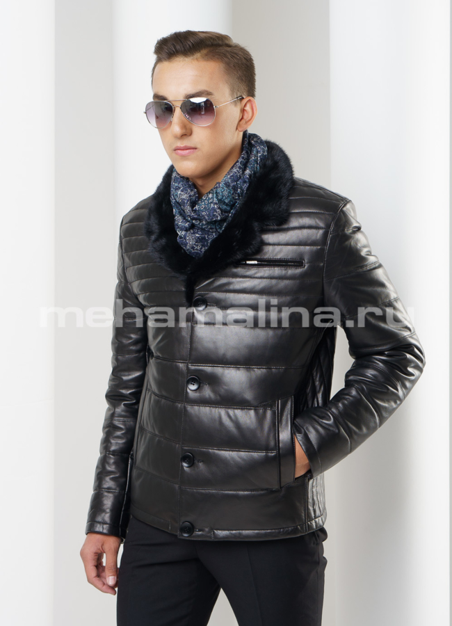 Мужской пуховик модель № ПМ-63 меха малина