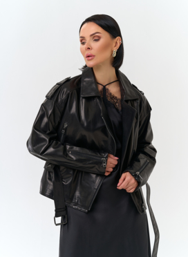 Женская куртка из натуральной кожи с поясом